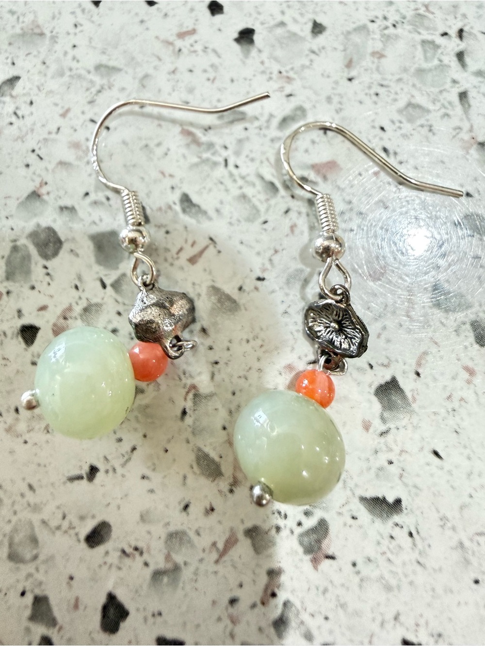 Hetian Jade&Red Agate Dangle Earrings/925 Ear Wires Handmade Gemstone